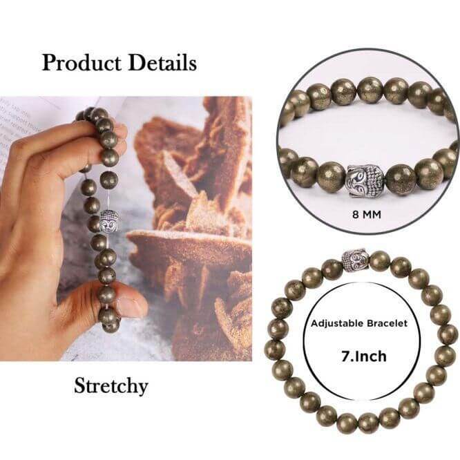 Bracelet with pyrite beads and a silver Buddha charm