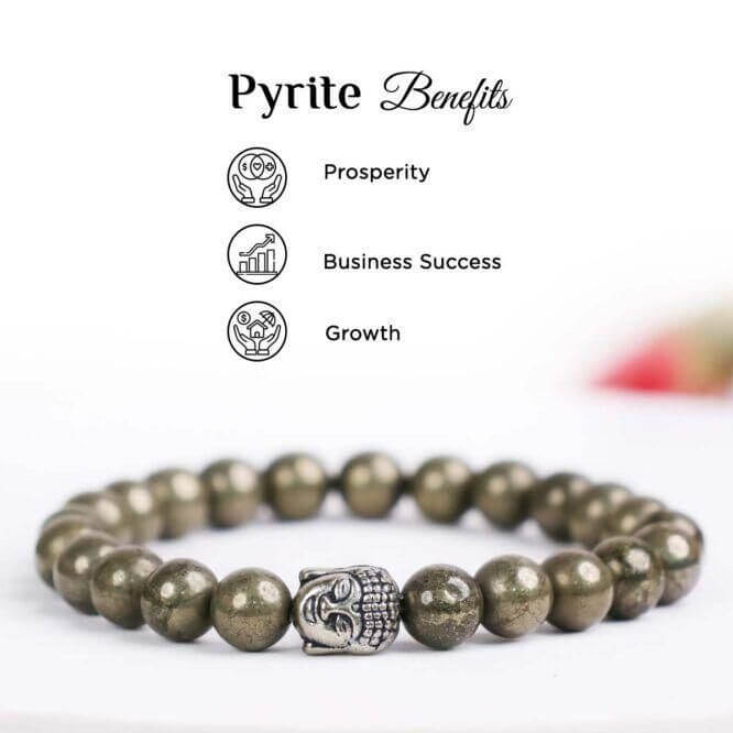 Bracelet with pyrite beads and a silver Buddha charm